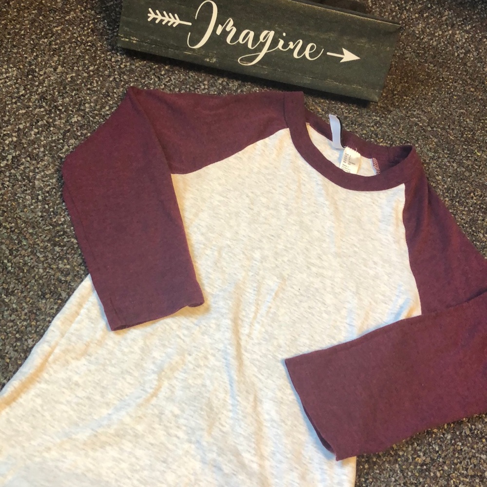 Burgundy and White baseball tee shirt